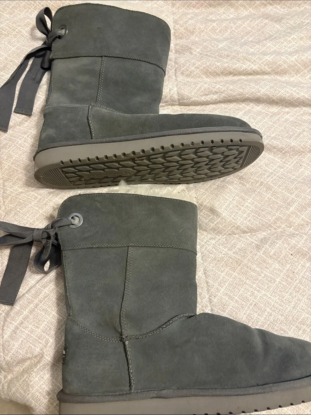 Koolaburra Gray Suede Lace-Back Cozy Winter Boots